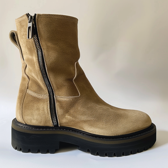 Tan Suede Massimiliano With Thick Sole Zipper Boots