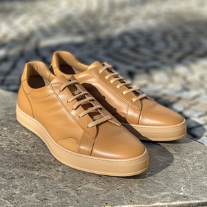 Tan Leather Sante Lace-Up Sneakers With Honey Colour Sole