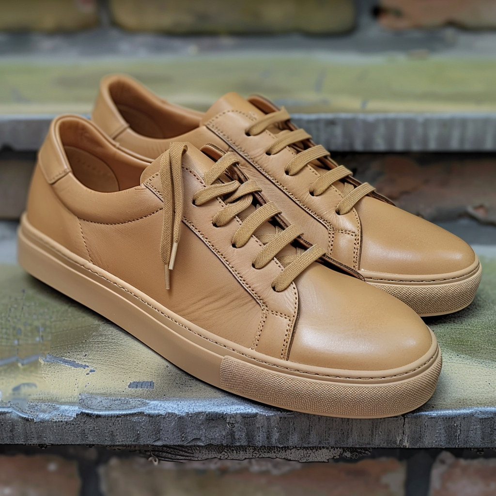 Tan Leather Severino Lace-Up Sneakers With Honey Colour Sole