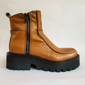 Tan Leather Eolo With Thick Sole Zipper Boots