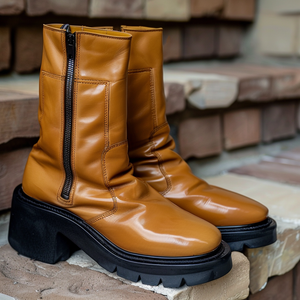 Tan Leather Erennio With Thick Sole Zipper Boots