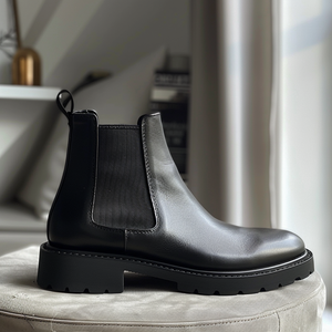 Black Leather Angelico With Thick Sole Chelsea Boot