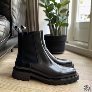 Black Leather Anselmino With Thick Sole Chelsea Boot