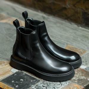 Black Leather Ammone With Thick Sole Chelsea Boot