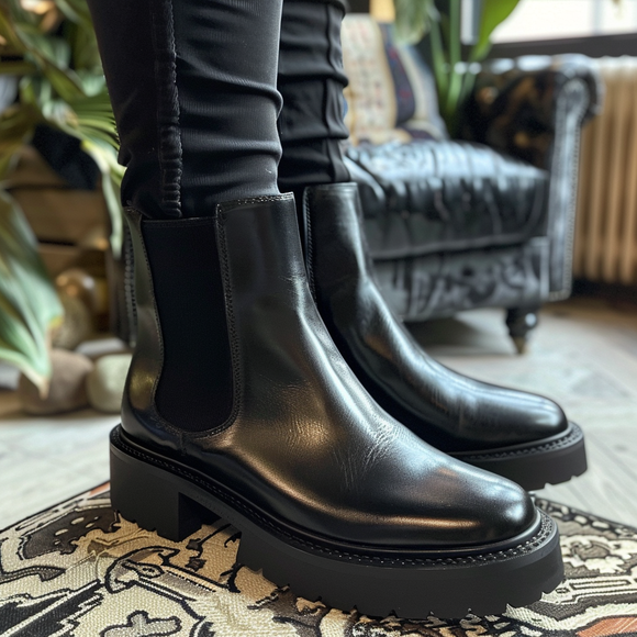 Black Leather Ammirato With Thick Sole Chelsea Boot