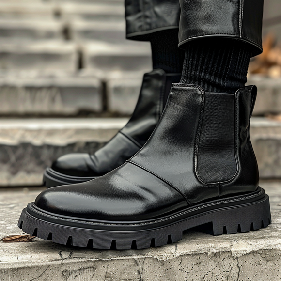 Black Leather Amodeo With Thick Sole Chelsea Boot