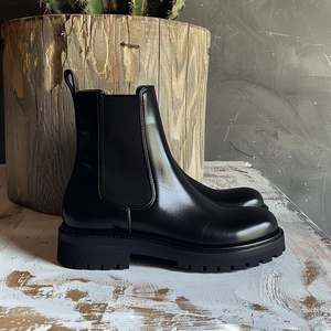 Black Leather Ampelio With Thick Sole Chelsea Boot