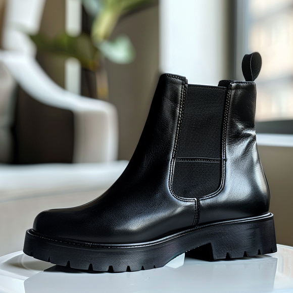 Black Leather Anastagio With Thick Sole Chelsea Boot