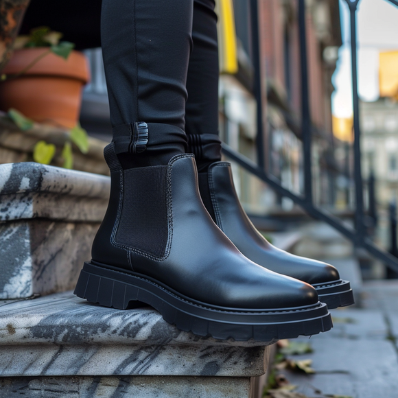 Black Leather Anacleto With Thick Sole Chelsea Boot