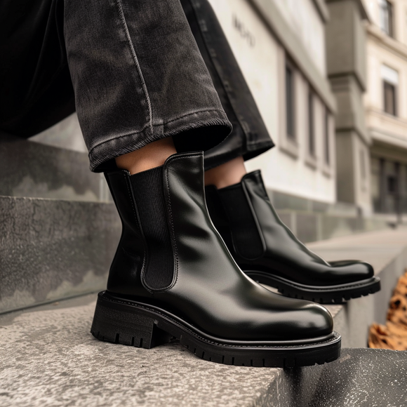 Black Leather Andreino With Thick Sole Chelsea Boot