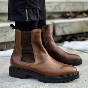 Brown Leather Anselmino With Thick Sole Chelsea Boot