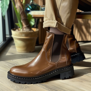 Brown Leather Antenore With Thick Sole Chelsea Boot