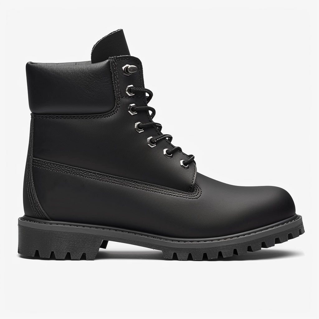 Black Leather Albero Ankle Rugged Lace Up Combat Hiking Boots with Chu ...