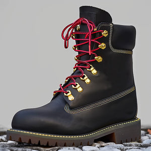 Black Nubuck Leather Abbraccio Mid Calf Rugged Lace Up Combat Hiking Boots with Chunky Track Sole