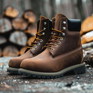 Brown Leather Amato Ankle Rugged Lace Up Combat Hiking Boots with