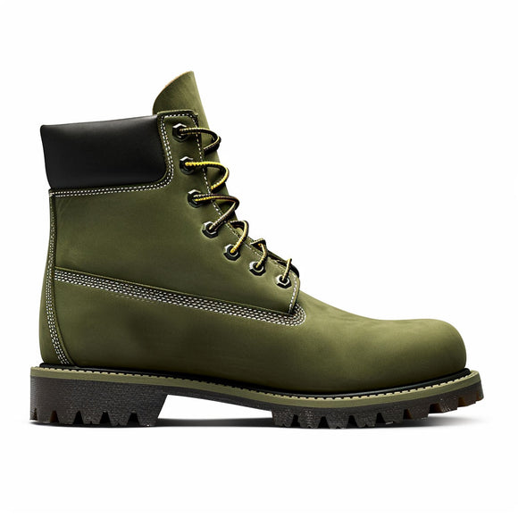 Green Leather Amore Ankle Rugged Lace Up Combat Hiking Boots with Chunky Track Sole