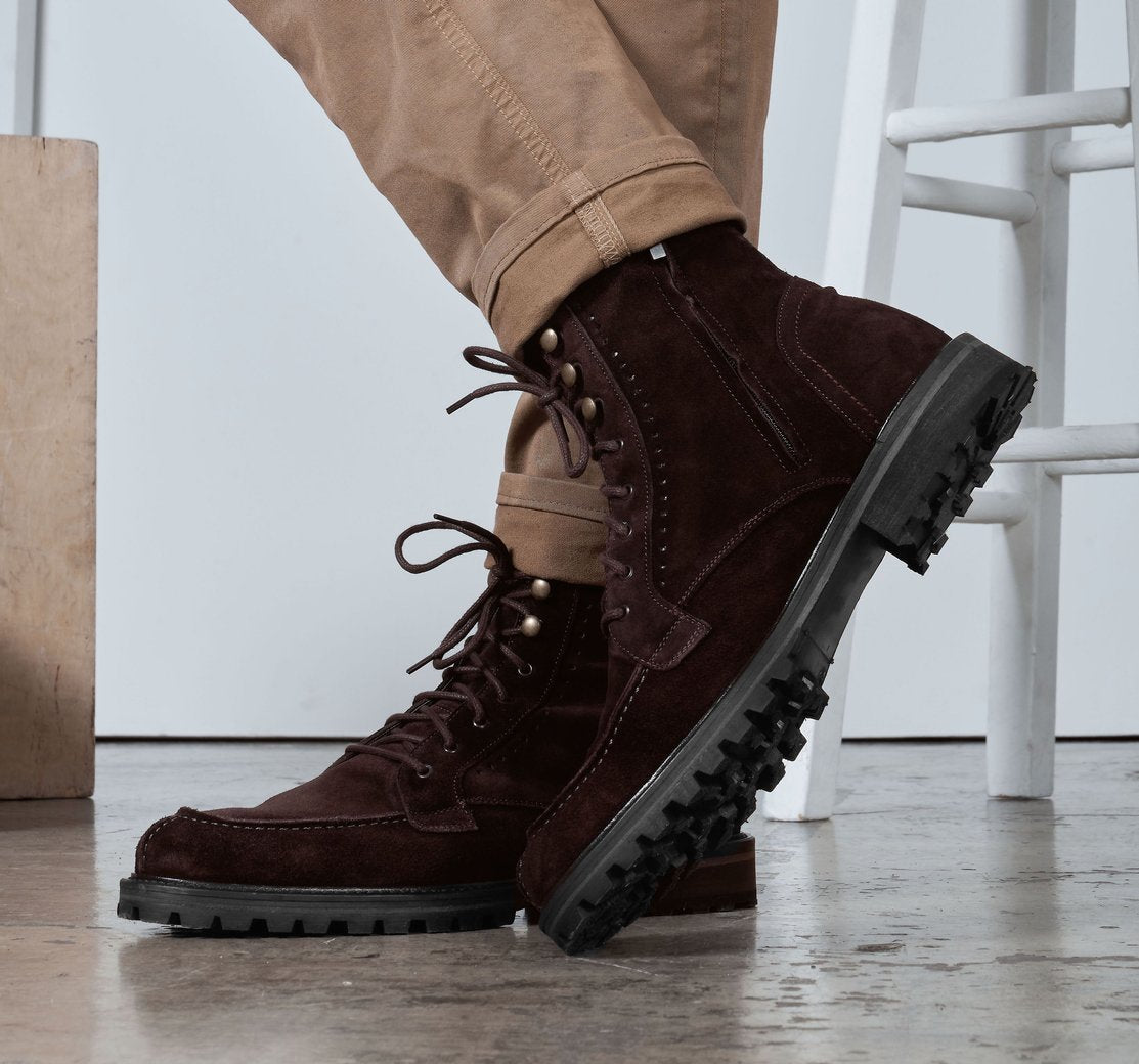 Brown Suede Preston Lace Up Hiking Combat Boots for Men