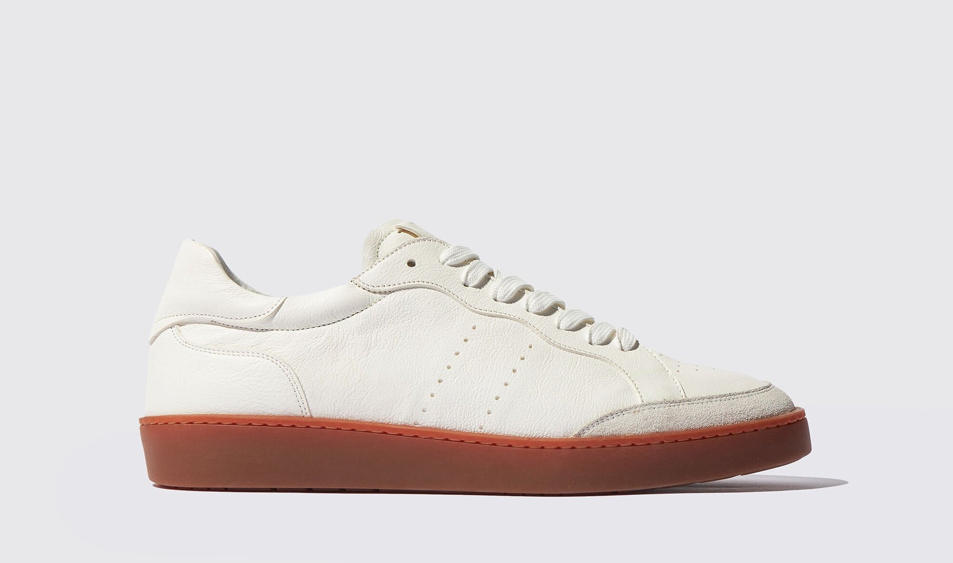 White Leather Crystal Cushion Lace-Up Sneakers With Honey Colour Sole