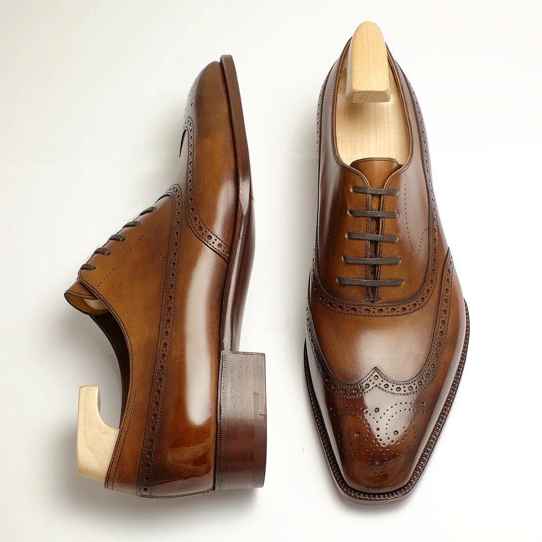 Tan Leather Cedarain Brogue Wingtip Oxfords