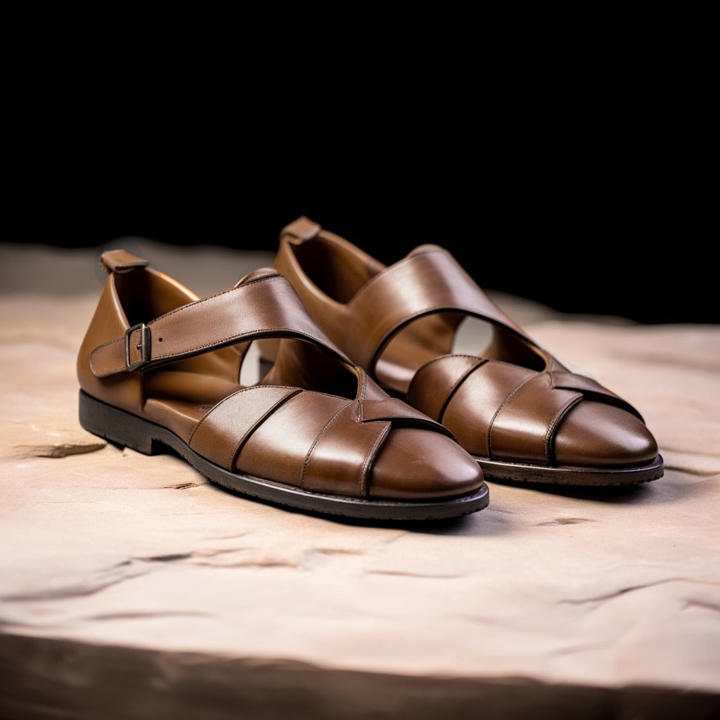 Brown Leather Peshawari Loafers | Wedding Shoes for Groom | Shoes for Haldi Mehendi Sangeet