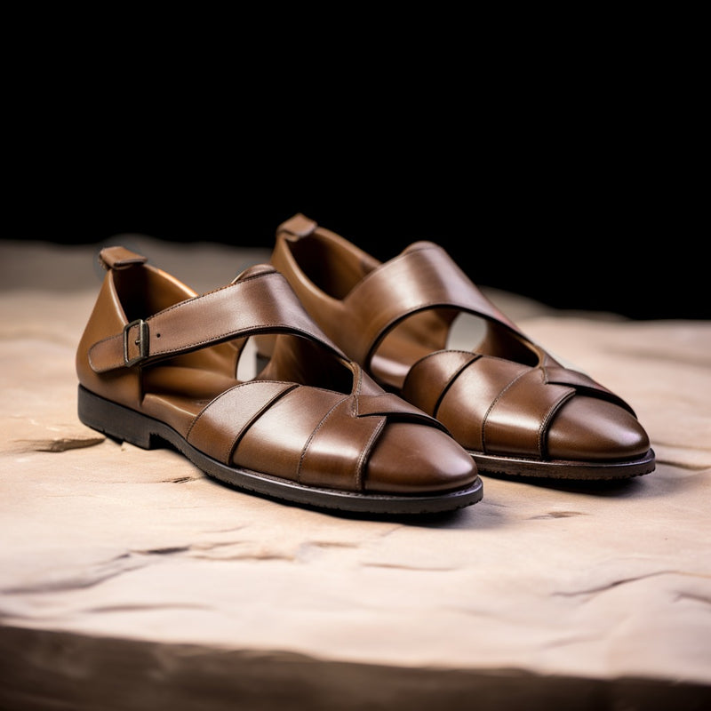 Luxury Edition - Artisian Made Brown Leather Peshawari Loafers | Wedding Shoes for Groom | Shoes for Haldi Mehendi Sangeet