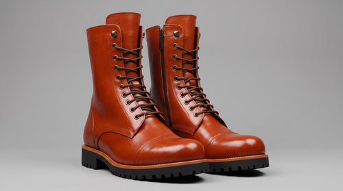 Brown Leather Oriella Lace Up Chunky Derby Boots with Zipper and Track Sole - AW24 - Hiking and Trekking Boots