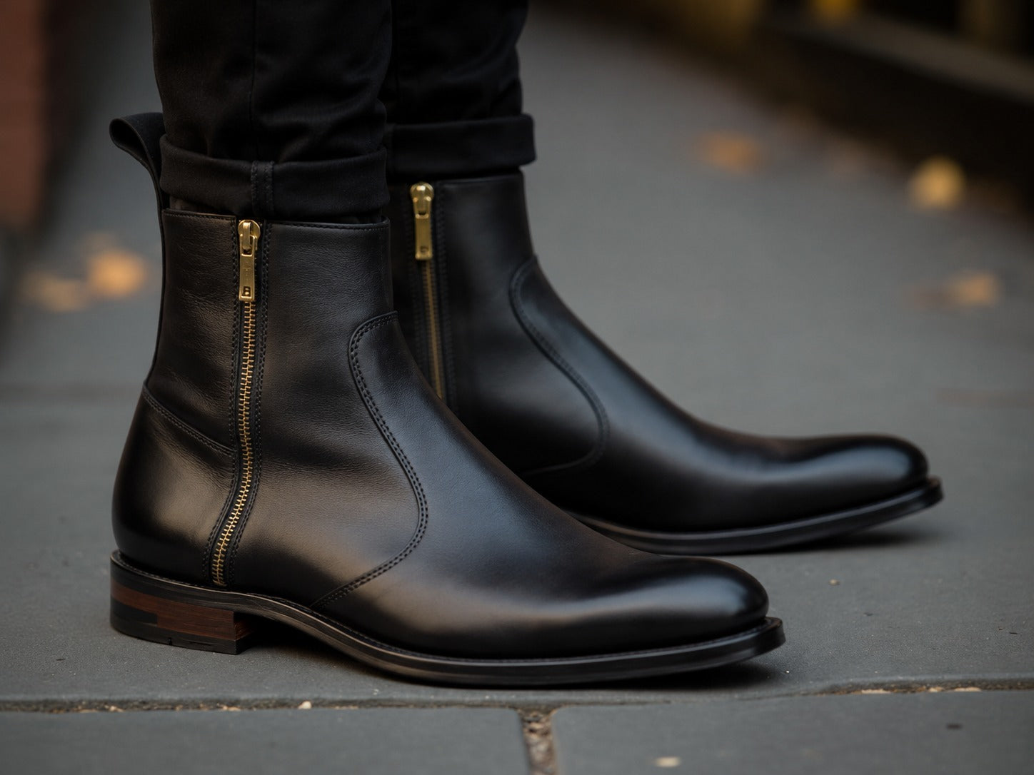 Black Leather Resolution Slip On Zipper Boots for Men