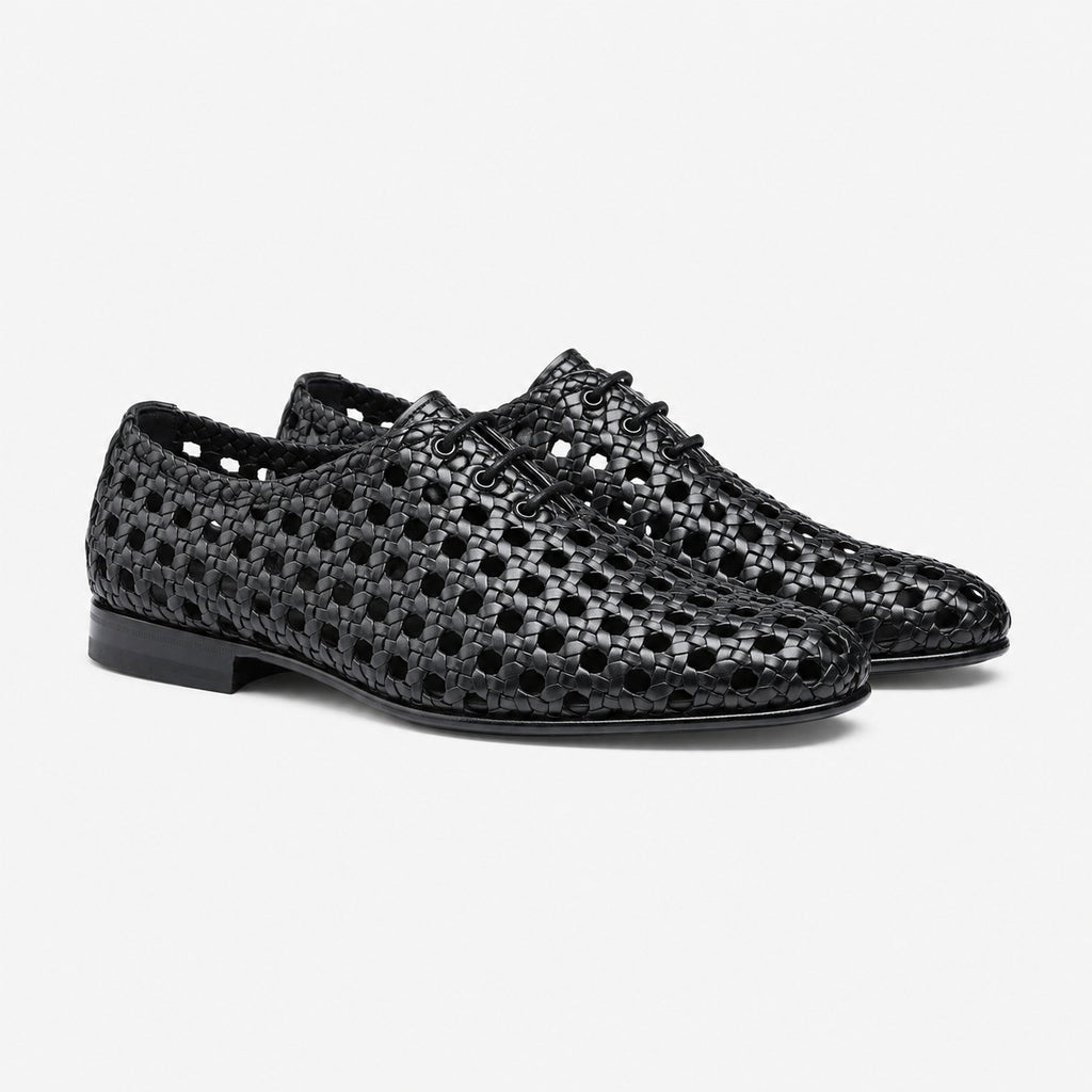 Black Incanto Braided Net Leather Shoe