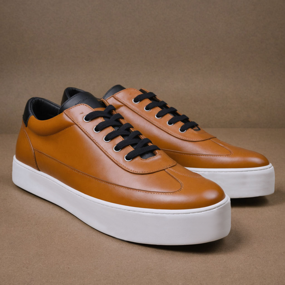 Tan Leather Dionigi With Thick White Sole Sneakers