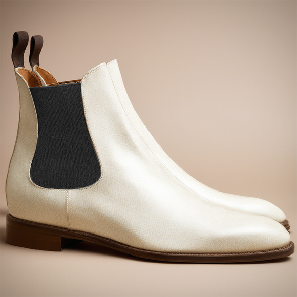 Flat Feet Shoes - White Leather Fenland Slip On Chelsea Boots with Arch Support