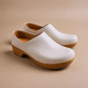 White Leather Relaxed Stride Mule Loafers With Honey Sole  - Summer 2024 Collection