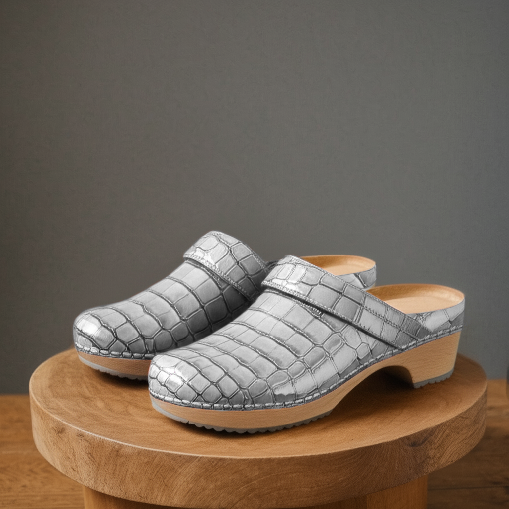 White Croc Print Leather Celeste Calm Mule Loafers - Summer 2024 Collection