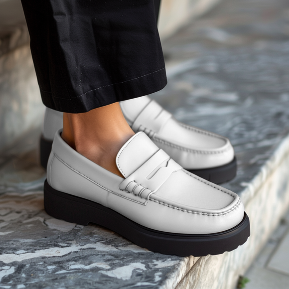 White Leather Aristide With Thick Sole Loafers