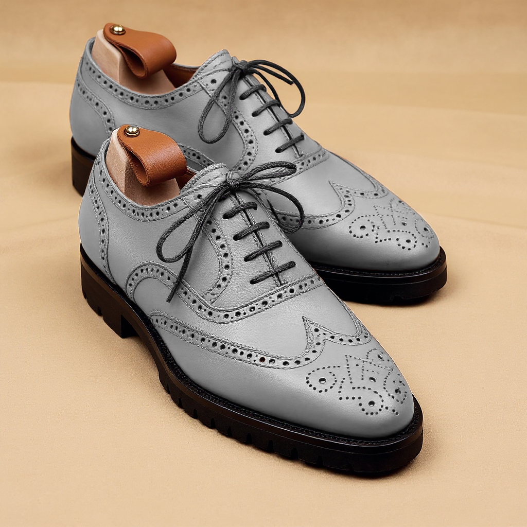 White Leather Rene Brogue Chunky Oxfords Shoes WORK EDITION