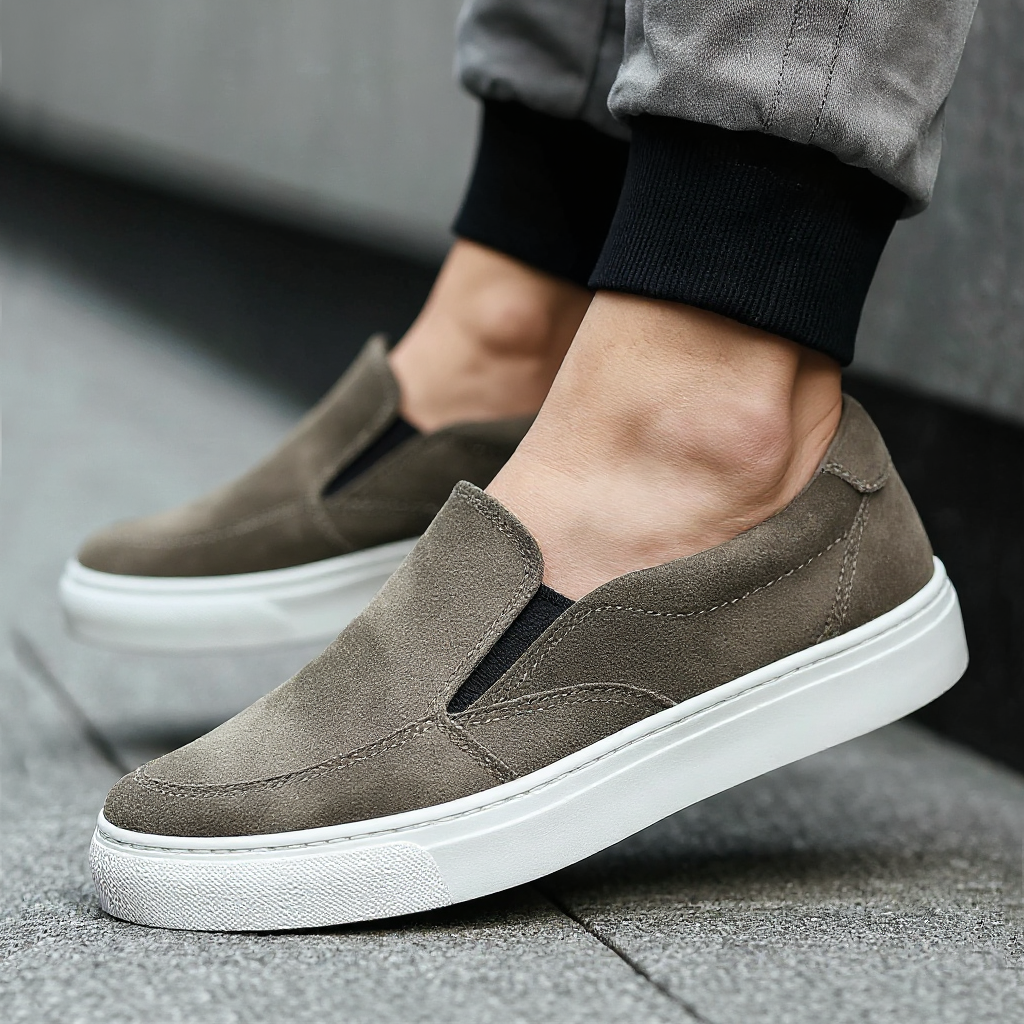 Dark Grey Suede Wheat Whisper Slip On Sneakers  - Summer  Casual Shoes Collection 2025 Collection - ITALIAN AW26