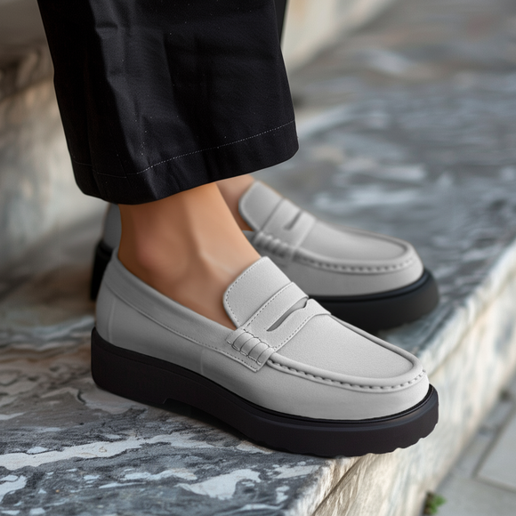 White Suede Leather Aristide With Thick Sole Loafers