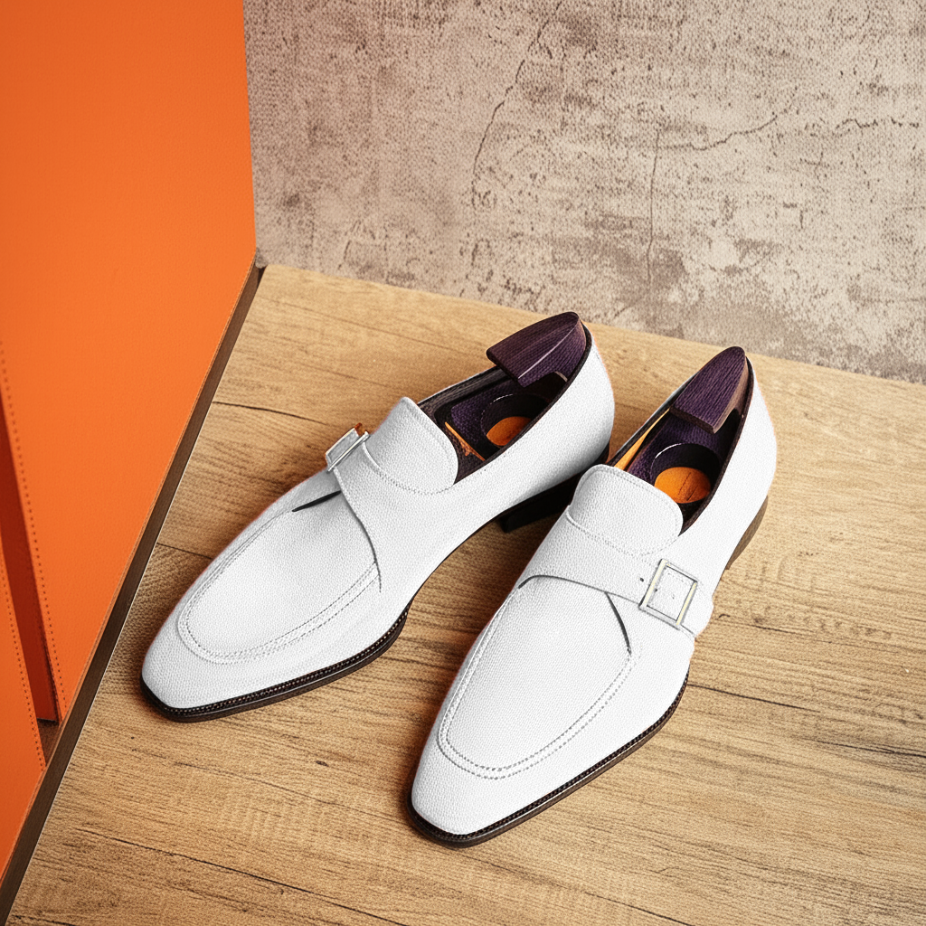 White Suede Leather Algarve Single Monk Straps - AW24