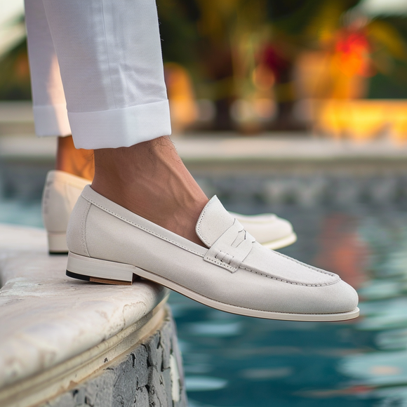 White Suede Leather Amilcare Loafers