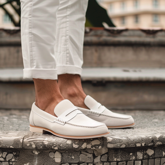 White Suede Leather Anselmo Loafers