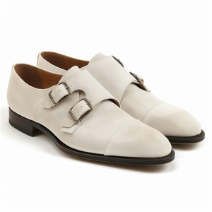 White Suede Leather Antero Monk Straps