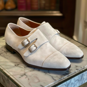 White Suede Leather Antonio Monk Straps