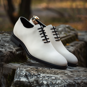 White Suede Leather Aristide Oxfords