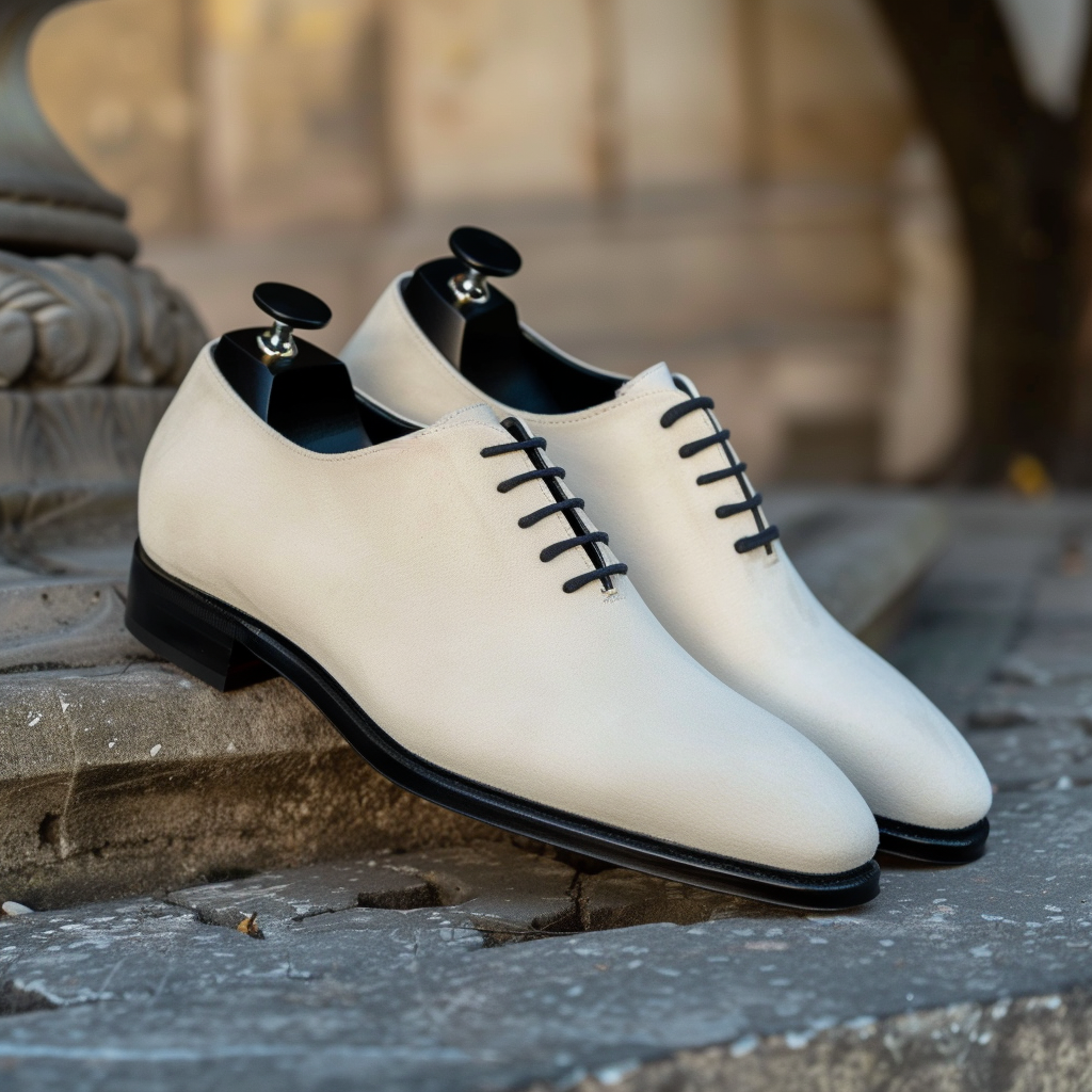 White Nubuck Leather Artur Oxfords