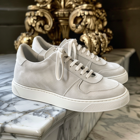 White Suede Leather Attilio Sneakers Costoso Italiano