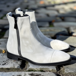 White Suede Leather Bardo Zipper Boots