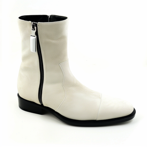 White Suede Leather Barnaba Zipper Boots