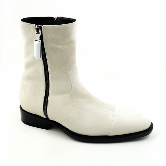 White Suede Leather Barnaba Zipper Boots