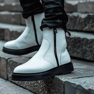 White Almerigo Zipper Boots