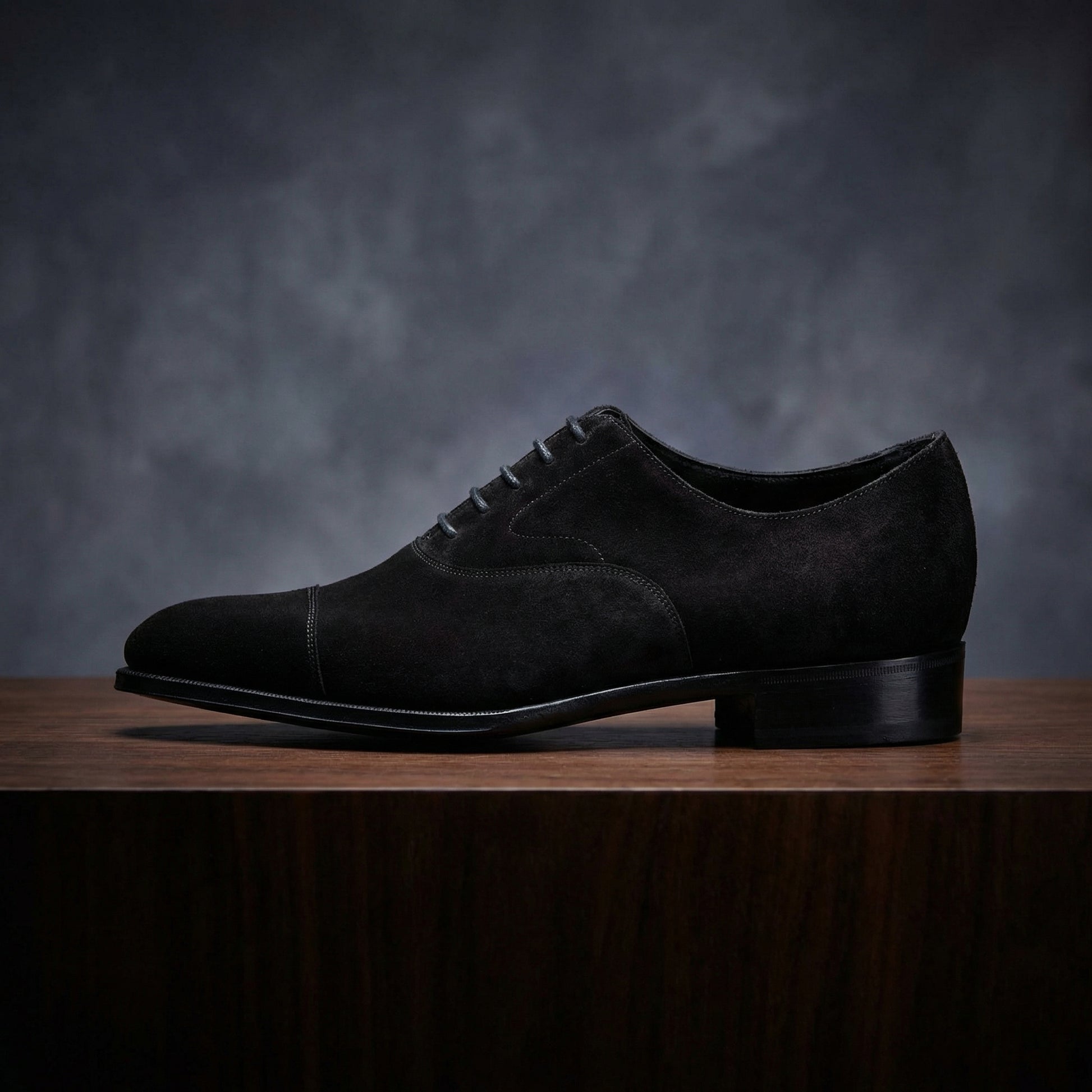 Height Increasing Black Suede Waltham Toe Cap Oxfords