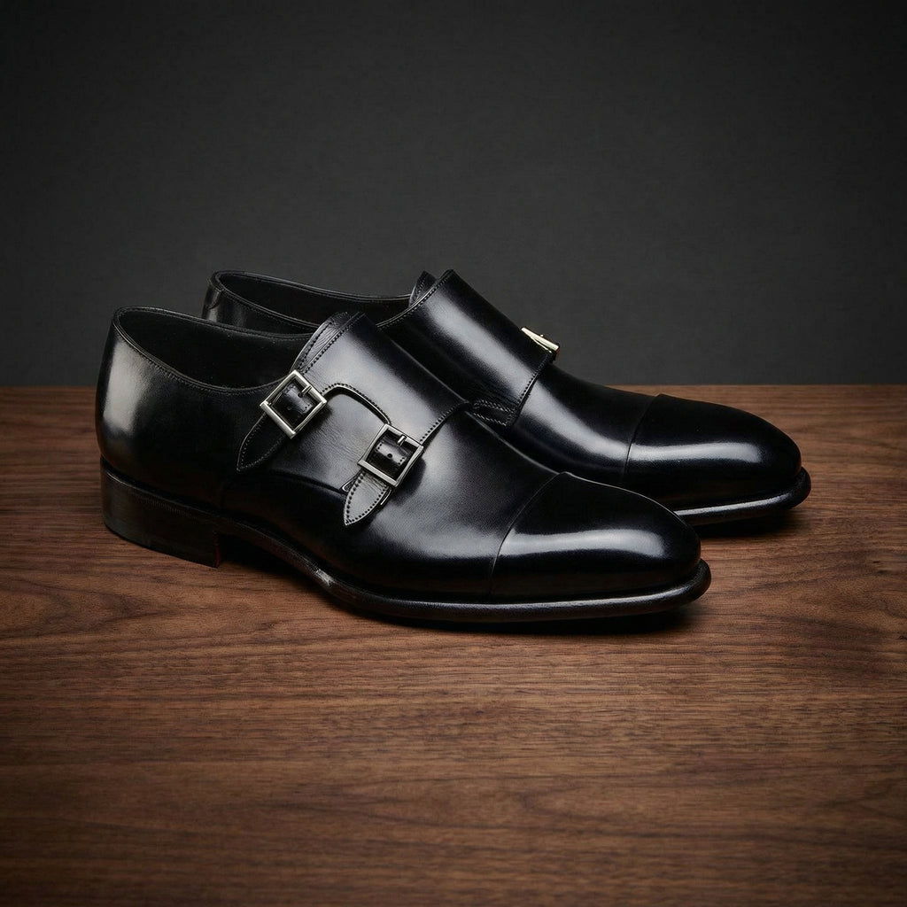 Black Leather Castle Monk Straps - Formal Shoes : The Royale Collection